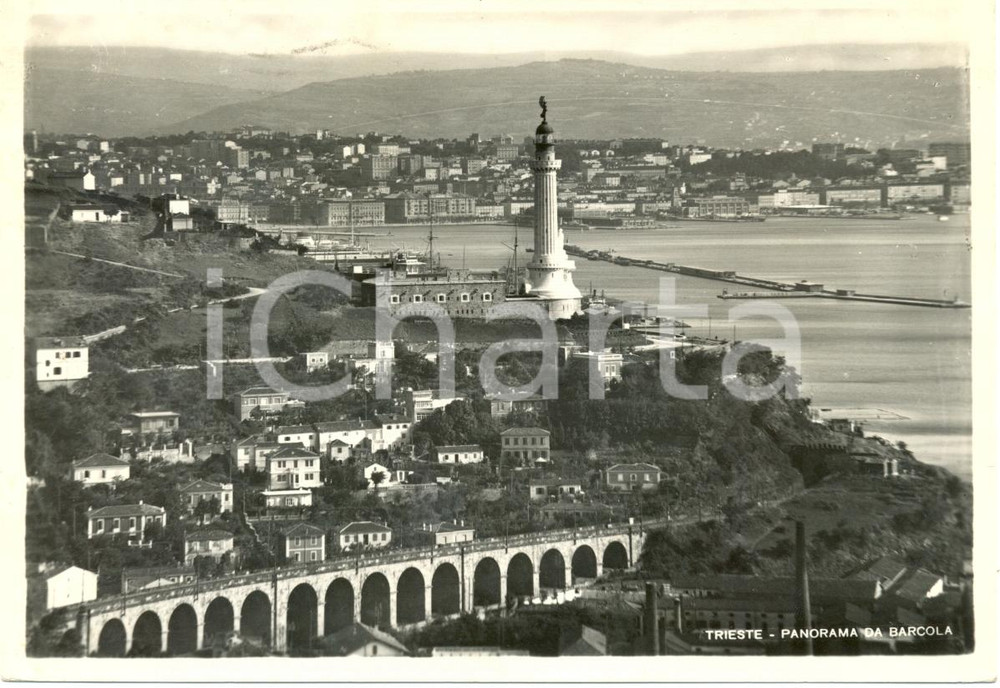 Cartolina originale da collezione 1947 TRIESTE Panorama da BARCOLA molo con faro Cartolina FG VG 1