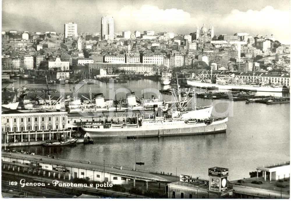 Cartolina originale da collezione 1959 GENOVA Panorama Piroscafi all'ancora al porto *Cartolina FG VG 1