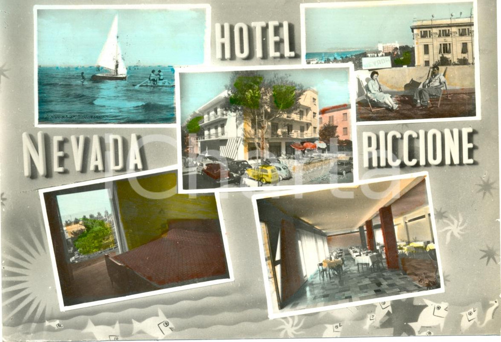Cartolina originale da collezione 1960 RICCIONE (RN) Hotel NEVADA Vedutine Premio DAVID DONATELLO *Cartolina FG VG 1