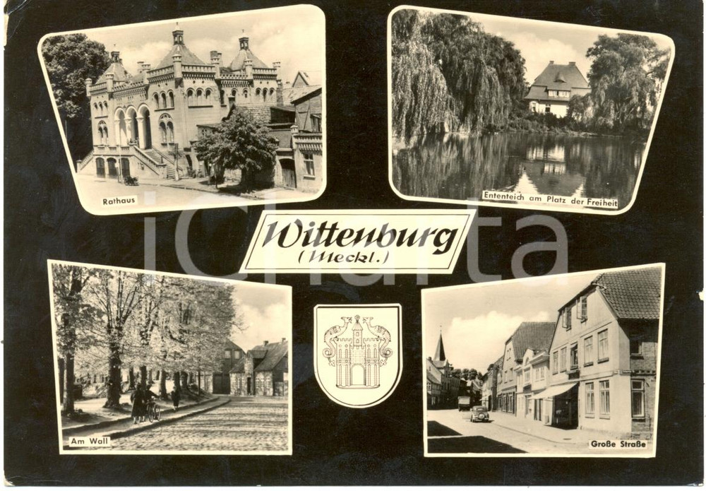 Cartolina originale da collezione 1973 WITTENBURG DE Vedutina RATHAUS PLATZ DER FREIHEIT Cartolina FG VG 1