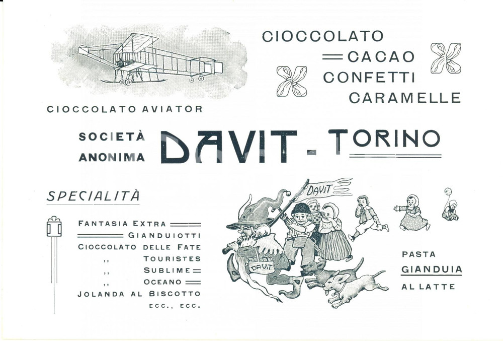 Cartolina originale da collezione 1920 ca TORINO Società anonima DAVIT cioccolato caramelle Cartoncino FG 1