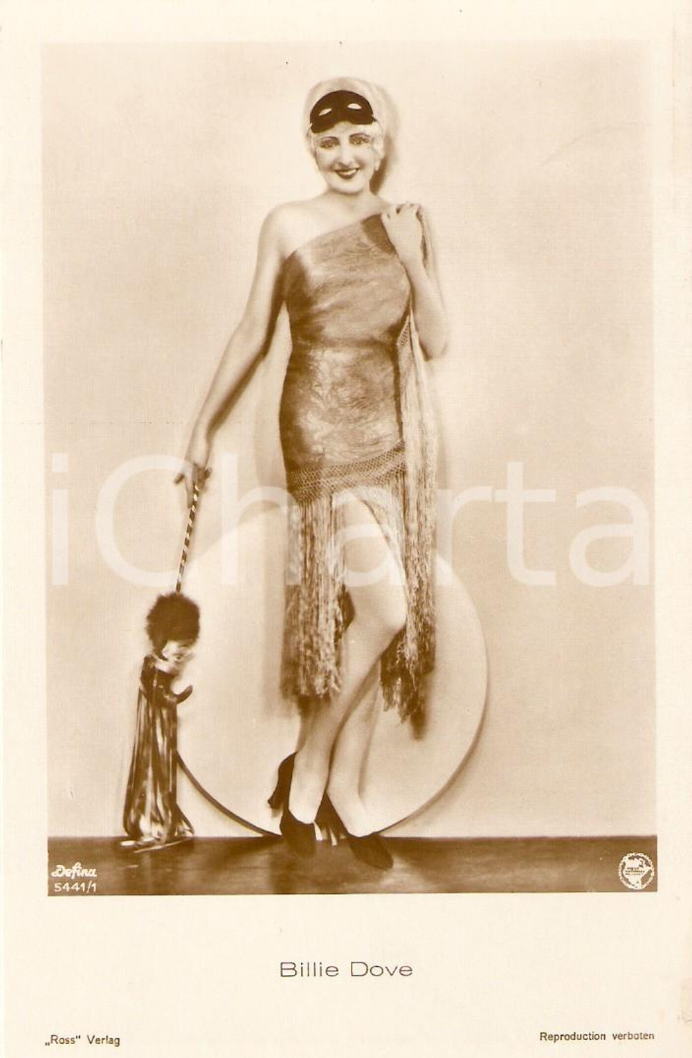 Cartolina originale da collezione 1925 ca CINEMA Attrice Billie DOVE con mascherina e giullare *Cartolina FP NV 1