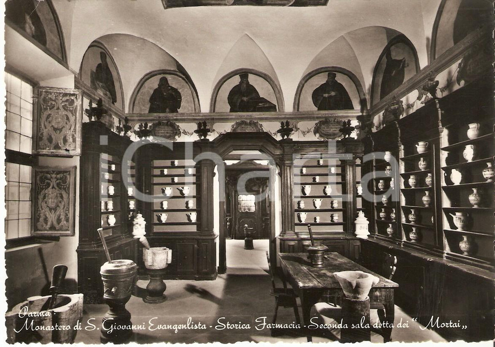 Cartolina originale da collezione 1955 ca PARMA Monastero SAN GIOVANNI EVANGELISTA Sala dei Mortai Cartolina FG 1