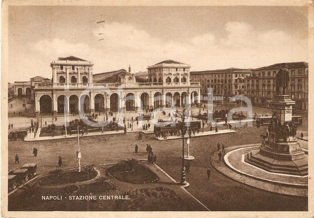 Cartolina originale da collezione 1947 NAPOLI Tram e torpedone alla Stazione Centrale ANIMATA *Cartolina FG 1