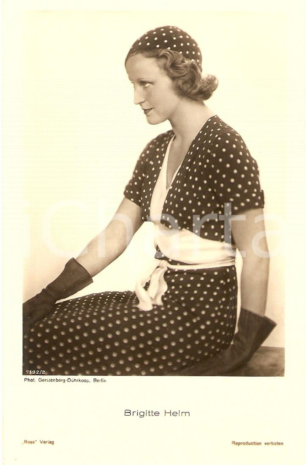 Cartolina originale da collezione 1930 ca CINEMA Brigitte HELM Portrait with polka dot dress *Cartolina FP NV 1