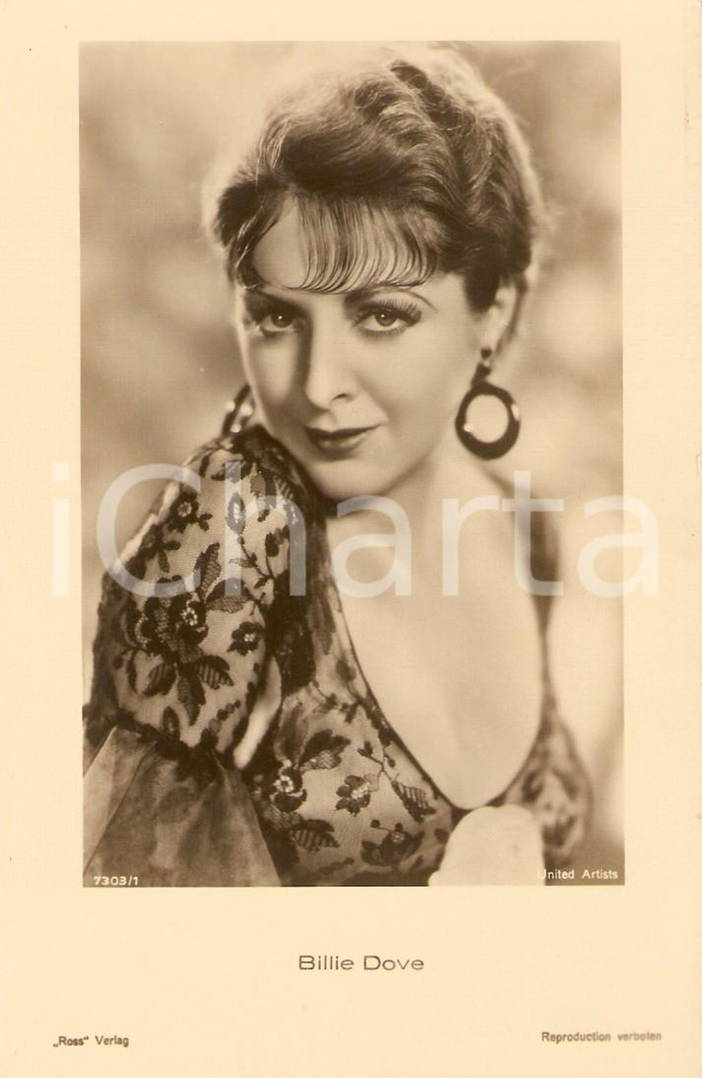 Cartolina originale da collezione 1930 ca CINEMA Actress Billie DOVE Portrait UNITED ARTISTS *Cartolina FP NV 1
