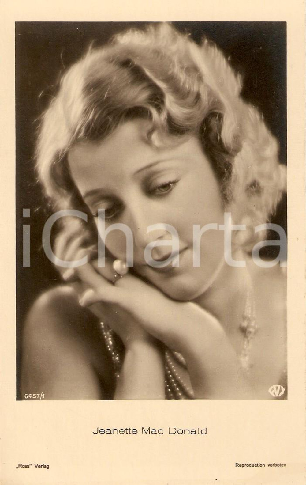 Cartolina originale da collezione 1940 ca CINEMA Actress Jeanette MacDONALD Portrait ^Cartolina FP NV 1