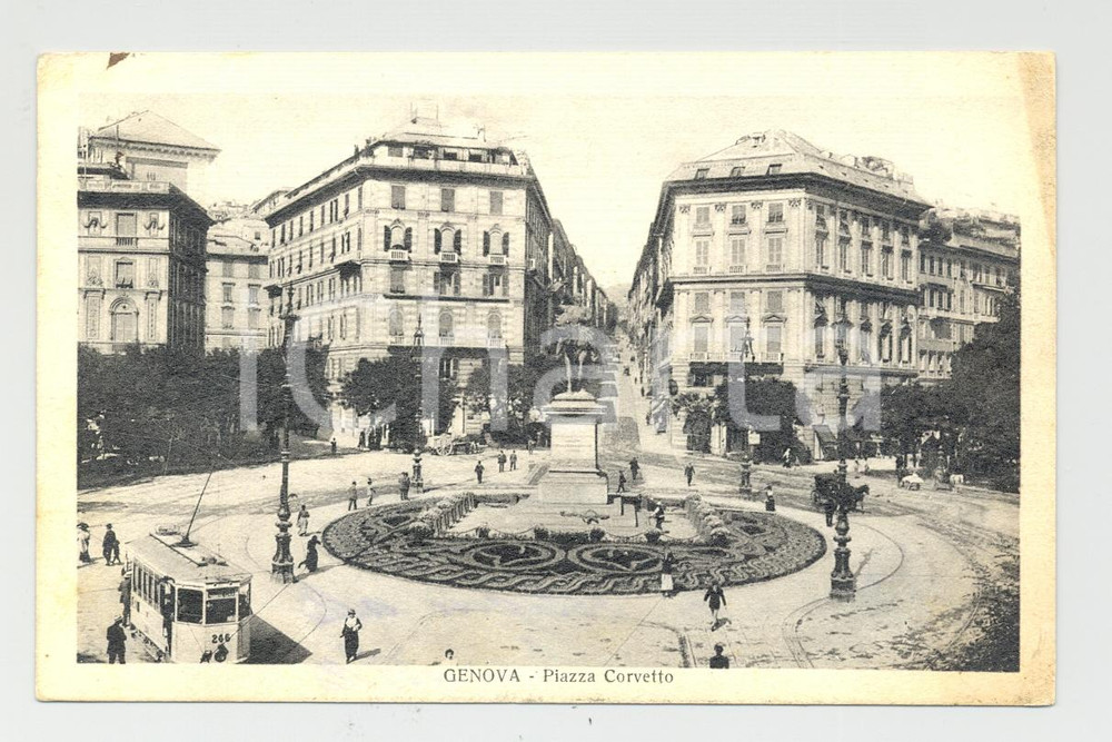 Cartolina originale da collezione 1926 Genova, Piazza Corvetto con tram *Animata 1