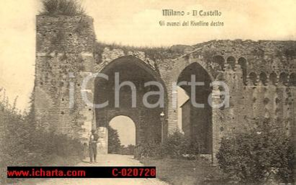 Cartolina originale da collezione 1920 MILANO Resti Rivellino destro Castello Sforzesco 1