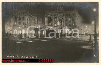Cartolina originale da collezione 1924 Milano, P.zza Cordusio ANIMATA notturna 1