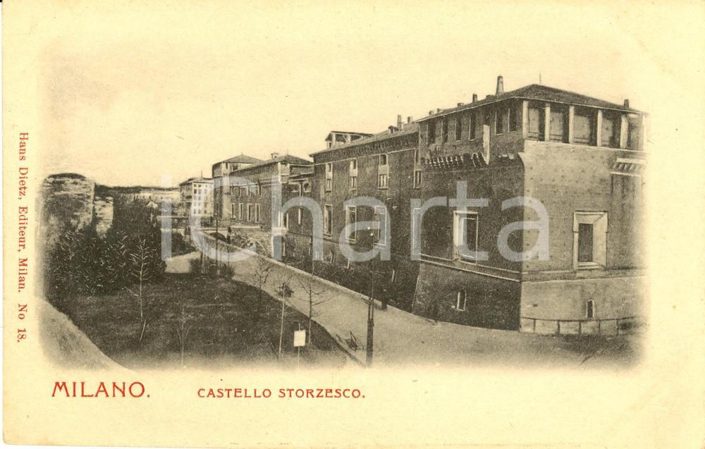 Cartolina originale da collezione 1910 ca MILANO Mura esterne del CASTELLO SFORZESCO *Cartolina DANNEGGIATA 1