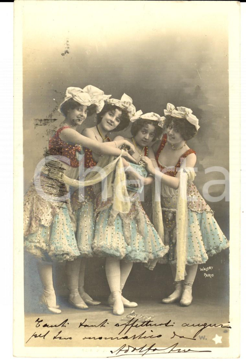 Cartolina originale da collezione 1903 COSTUMI Quattro giovani ballerine *cartolina WALERY VINTAGE FP VG 1