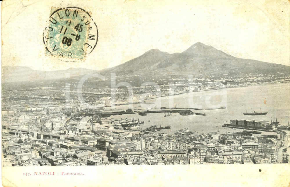 Cartolina originale da collezione 1906 NAPOLI Panorama del golfo con il Vesuvio *Cartolina DANNEGGIATA 1