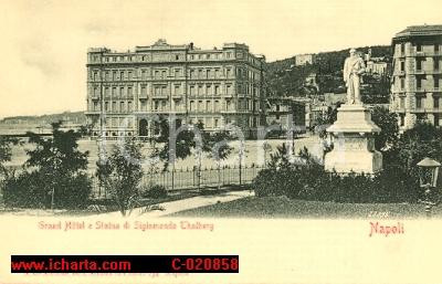 Cartolina originale da collezione 1900 ca NAPOLI GRAND HOTEL e statua Sigismondo THALBERG Cartolina postale FP NV 1