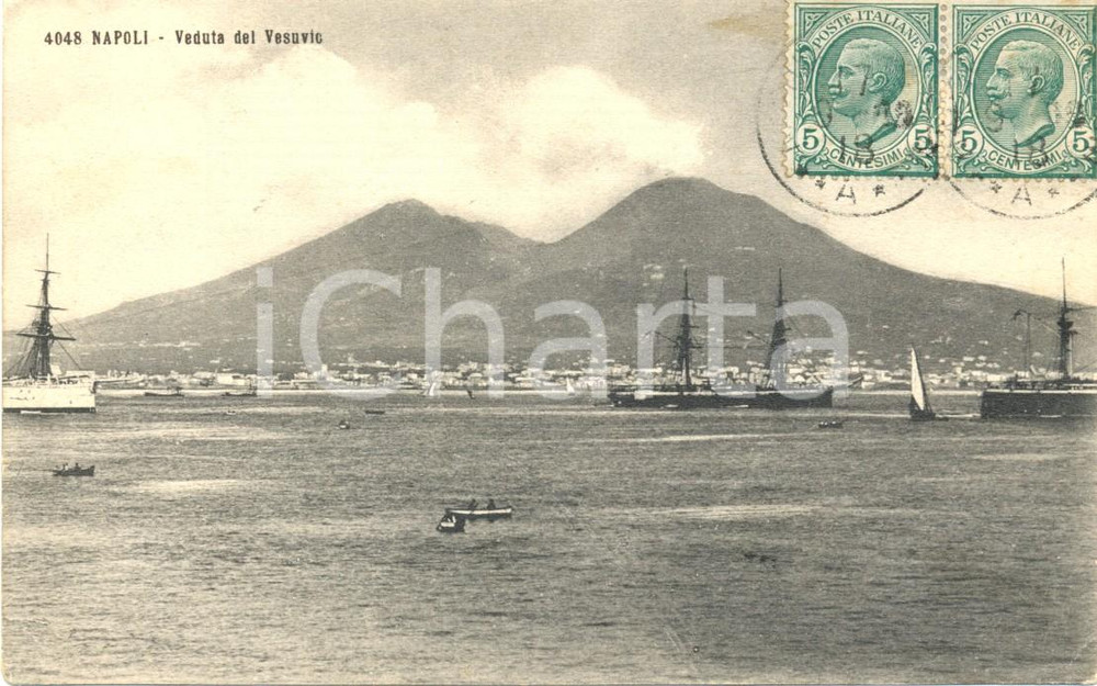 Cartolina originale da collezione 1918 NAPOLI Veduta del VESUVIO dal mare *Cartolina postale ANIMATA FP VG 1