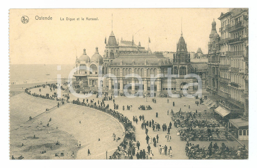 Cartolina originale da collezione 1922 OSTENDA (BELGIO) La diga e il CasinÃ² KURSAAL Cartolina ANIMATA FP 1