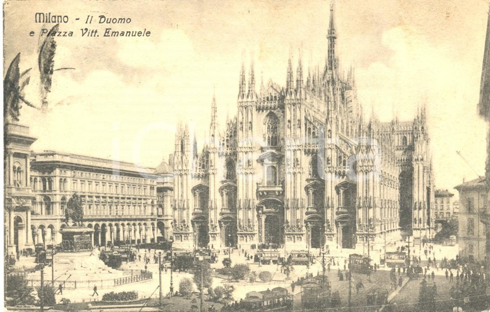 Cartolina originale da collezione 1912 MILANO Il DUOMO e Piazza VITTORIO EMANUELE Cartolina postale ANIMATA FP VG 1