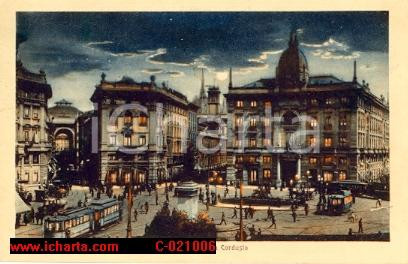 Cartolina originale da collezione 1929 MILANO Veduta notturna di piazza CORDUSIO 1