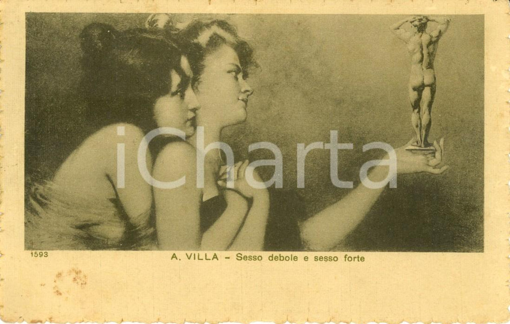 Cartolina originale da collezione 1919 ARTE Sesso debole e sesso forte Pittore A. VILLA *Cartolina ILLUSTRATA VG 1