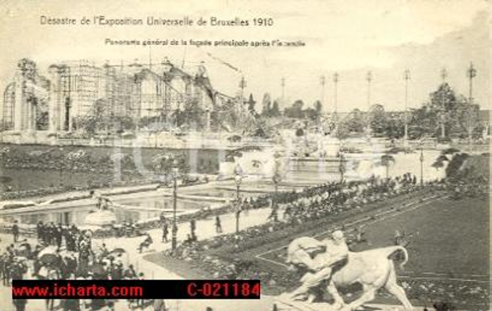 Cartolina originale da collezione Cartolina Desastre de l'Exposition Universelle de Bruxe 1