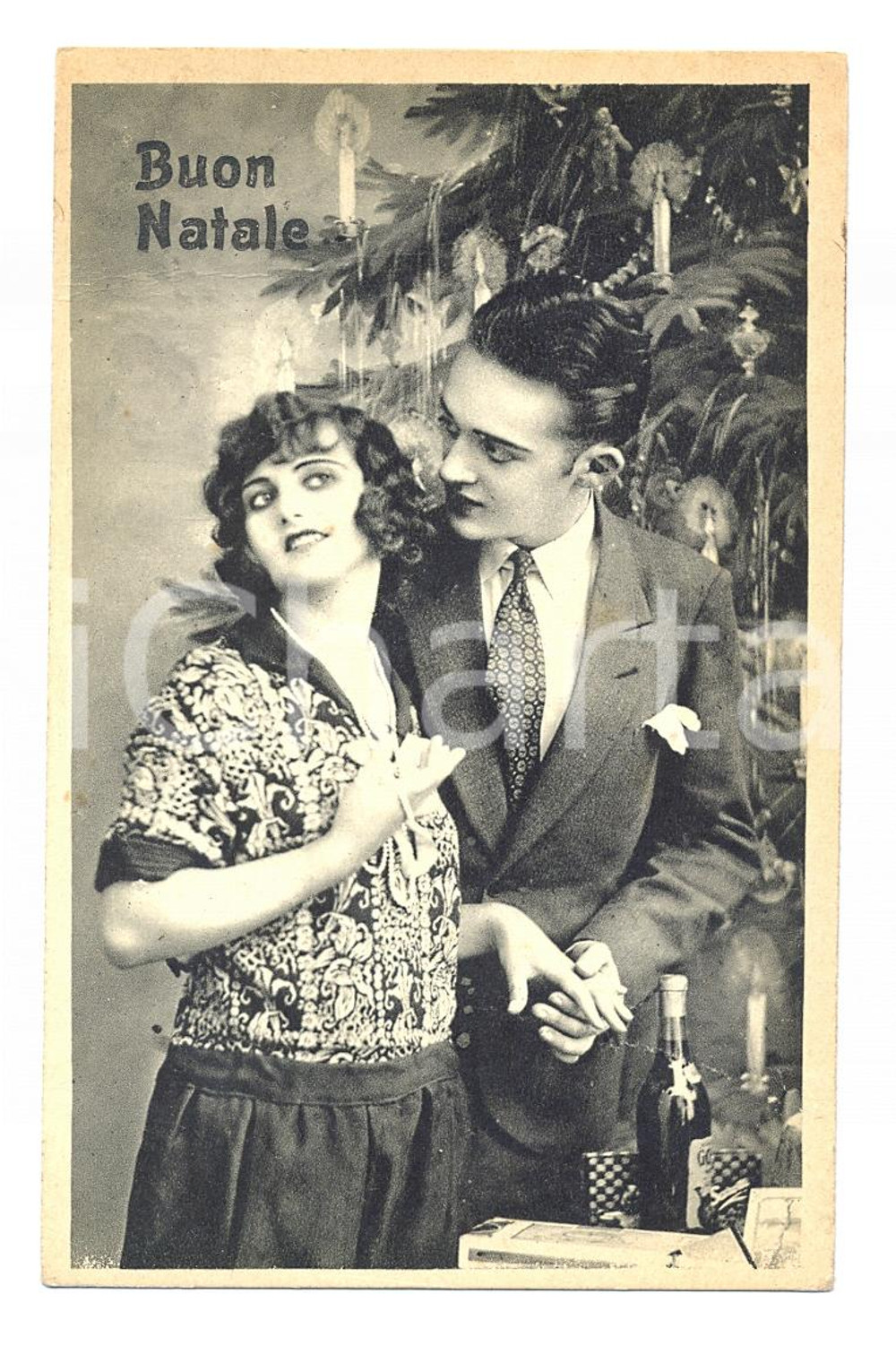 Cartolina originale da collezione 1938 COSTUMI Coppia di innamorati con albero di NATALE *Cartolina ANIMATA FP VG 1