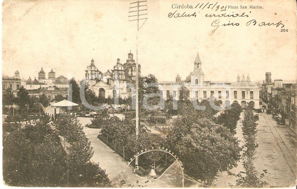Cartolina originale da collezione 1905 CORDOBA (Espana) Veduta di Plaza SAN MARTIN *Cartolina FP VG 1