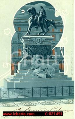 Cartolina originale da collezione 1900 MILANO Veduta notturna monum. VITTORIO EMANUELE II 1