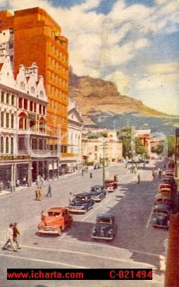 Cartolina originale da collezione 1954 CAPE TOWN (SUDAFRICA) Adderley Street ILLUSTRATA 1