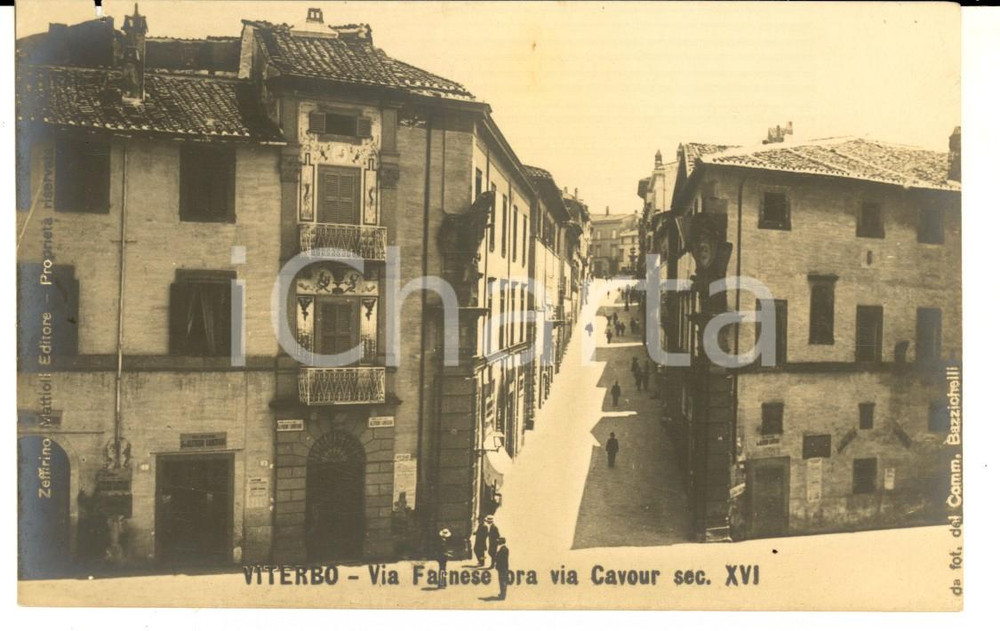 Cartolina originale da collezione 1920 ca VITERBO Via Farnese ora via Cavour *Cartolina postale ANIMATA FP NV 1