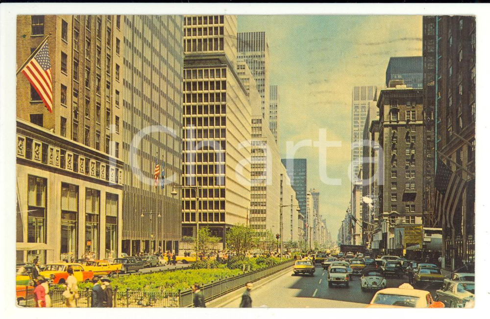 Cartolina originale da collezione 1965 NEW YORK CITY (USA) Traffico dell'ora di punta in PARK AVENUE *Cartolina 1