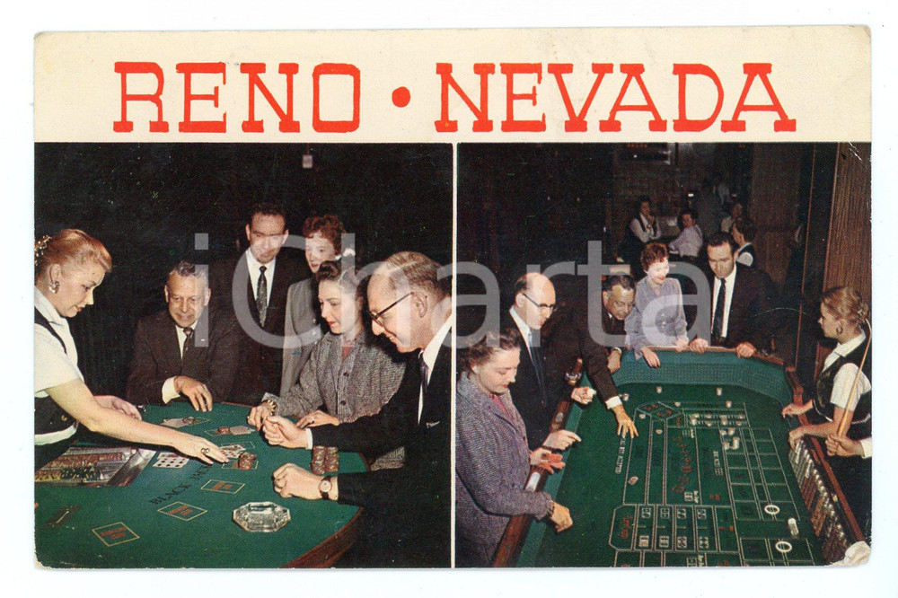 Cartolina originale da collezione 1961 Reno Nevada, Vista animat Harolds Club Casino 1