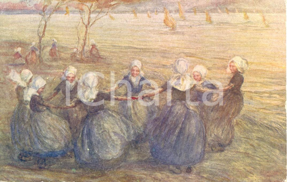 Cartolina originale da collezione 1918 Antonio PIATTI Girotondo d'Olandesine*Cartolina postale ILLUSTRATA  FP VG 1