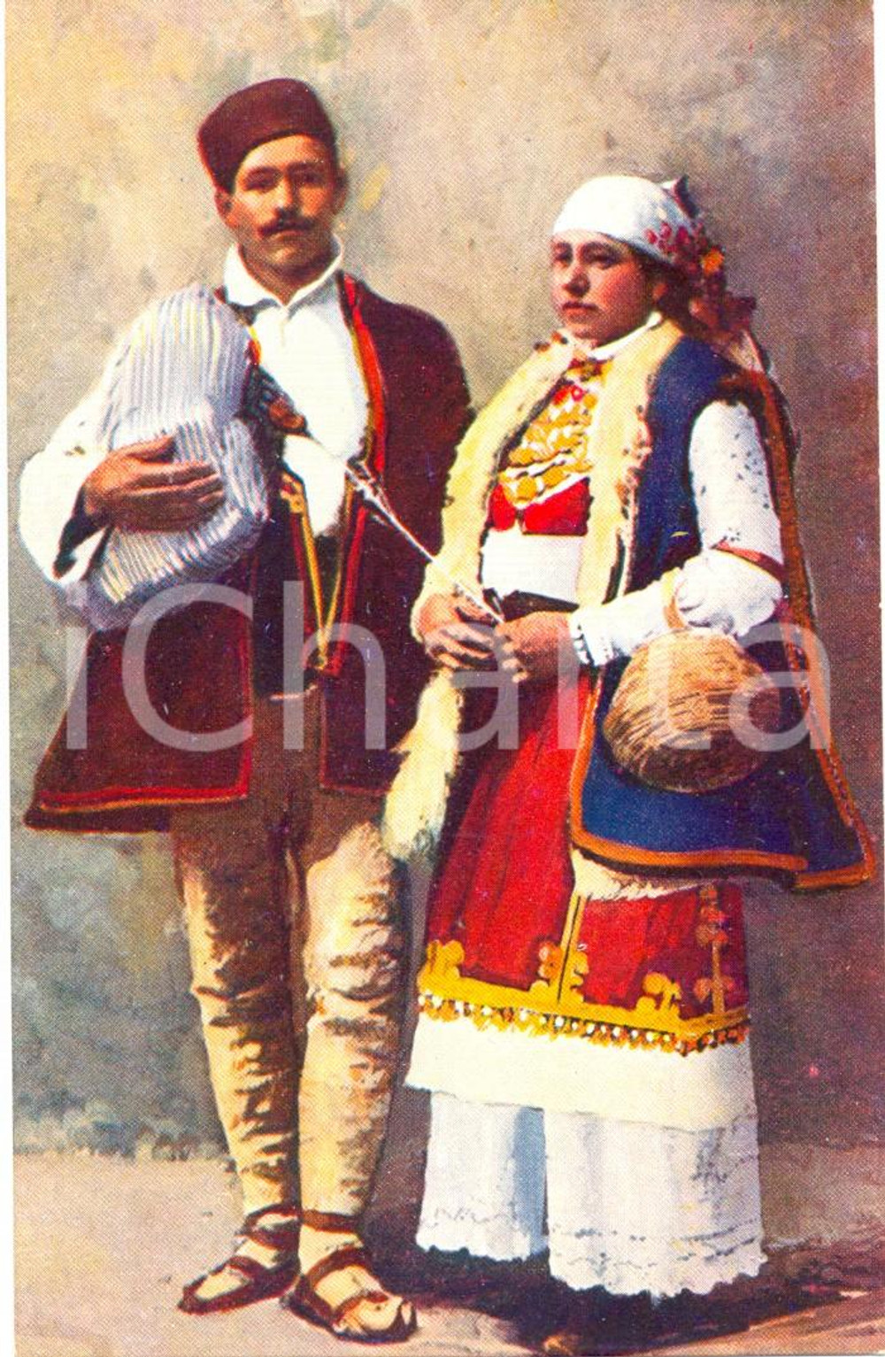 Cartolina originale da collezione 1920 circa BULGARIA Gli antichi costumi dei contadini *Cartolina PRO ORIENTE 1