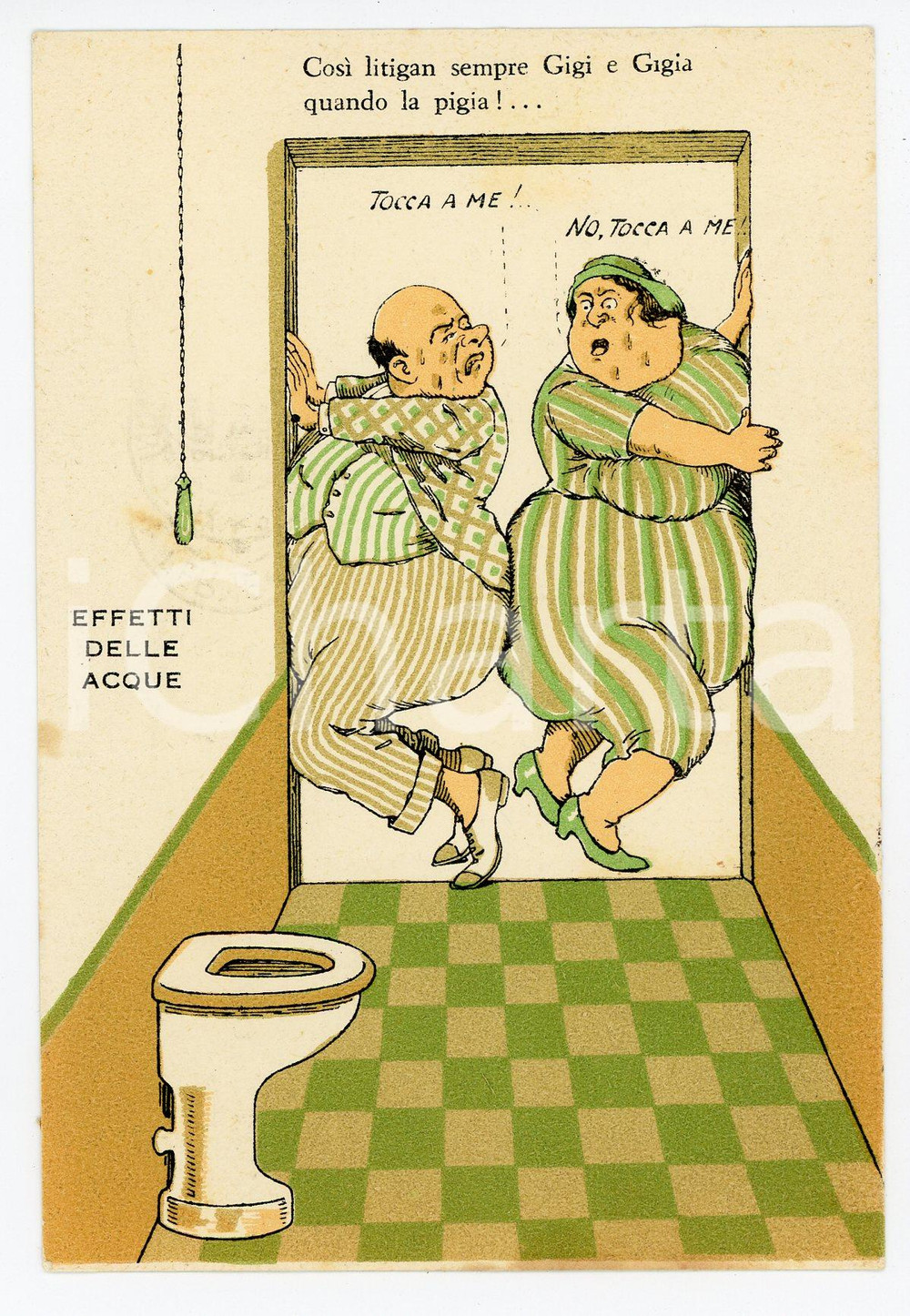 Cartolina originale da collezione 1960 ca MONTECATINI (PT) Litigan Gigi e Gigia quando la pigia *Satirica FP VG 1