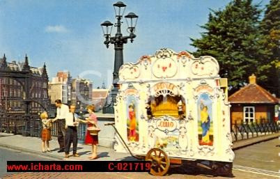 Cartolina originale da collezione 1961 AMSTERDAM (NE) Giostra con organo di BARBERIA FP 1