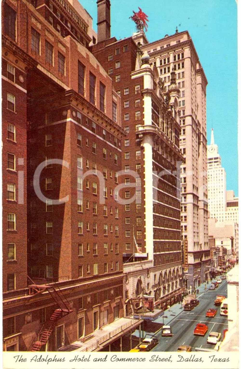 Cartolina originale da collezione 1980 DALLAS, TEXAS (USA) ADOLPHUS Hotel and Commerce Street *Cartolina FP VG 1