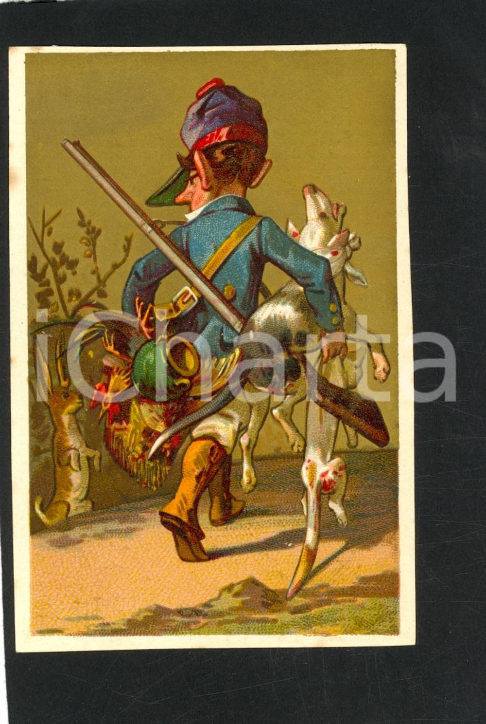 Cartolina originale da collezione 1930 ca CROMOLITOGRAFIA Il cacciatore maldestro 1