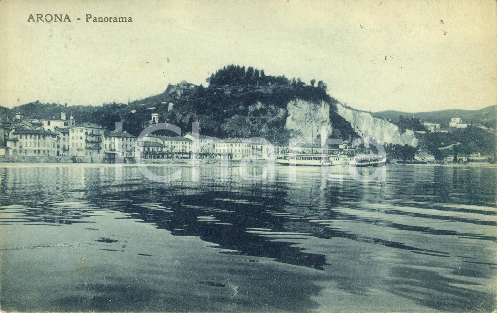 Cartolina originale da collezione 1924 ARONA NO Veduta panoramica dal lago con battello Cartolina FP VG 1