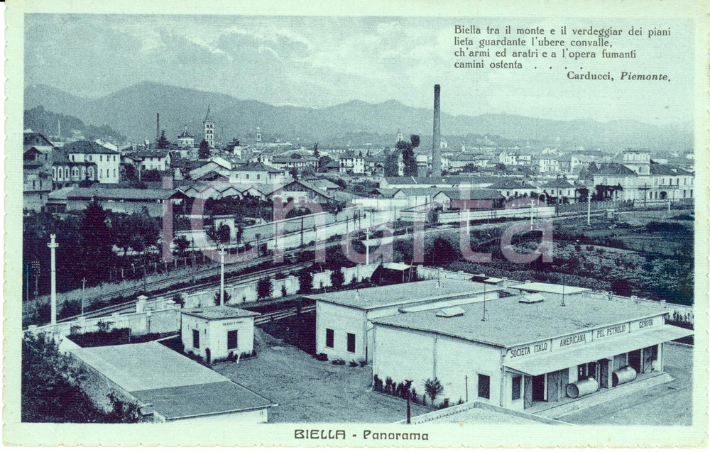 Cartolina originale da collezione 1935 ca BIELLA Panorama  Società ItaloAmericana pel Petrolio Cartolina 1