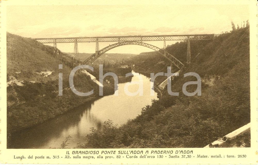 Cartolina originale da collezione 1935 ca PADERNO D'ADDA (LC) Veduta del ponte sul fiume ADDA * Cartolina FP NV 1
