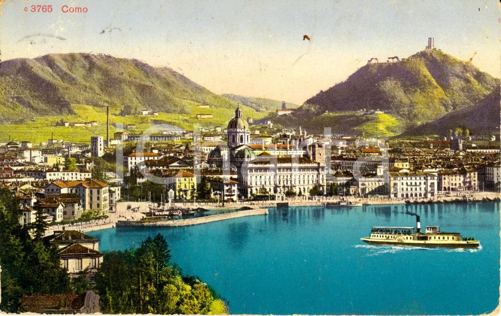 Cartolina originale da collezione 1914 COMO Veduta panoramica della cittÃ  ANIMATA con battello FP VG 1