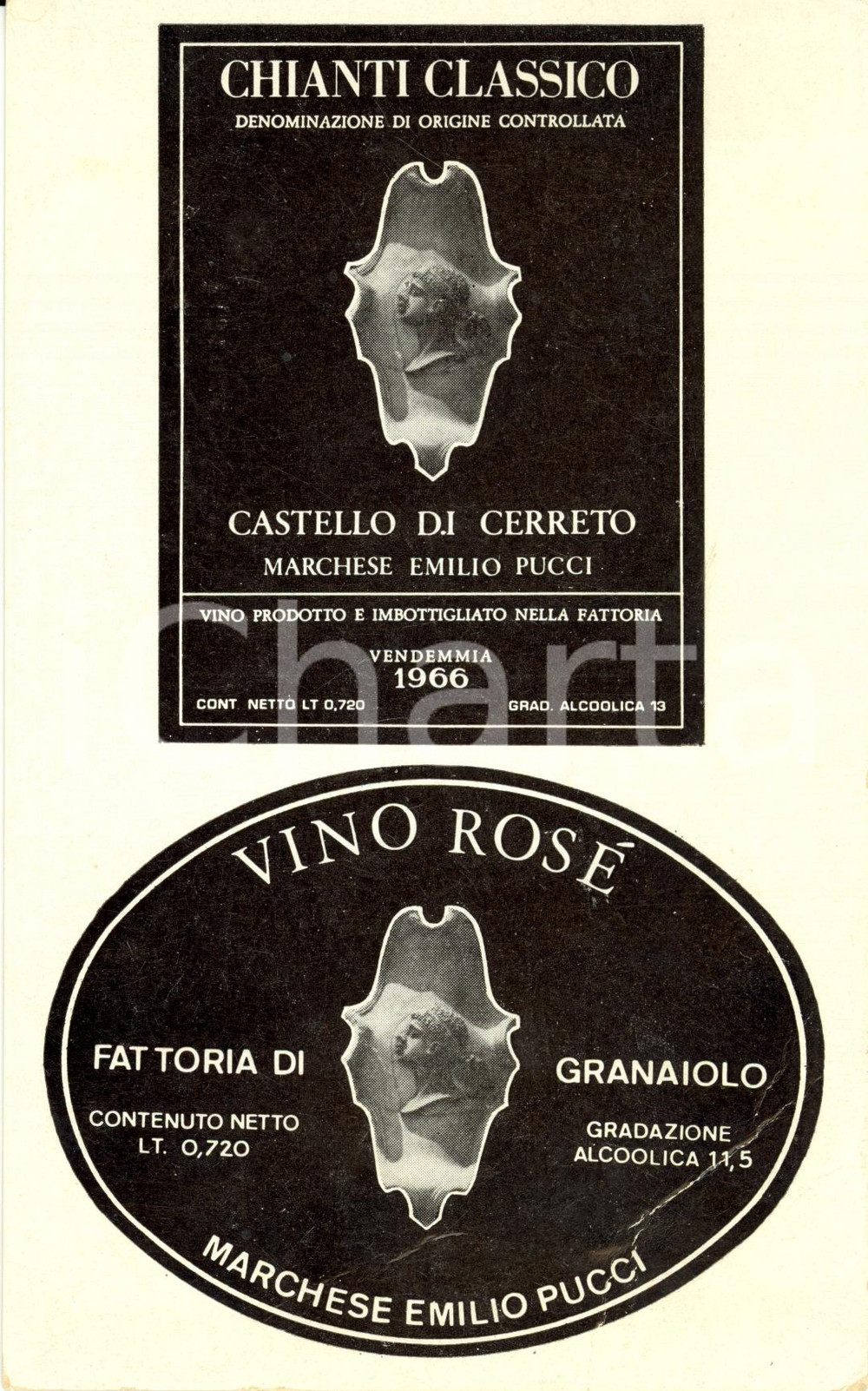 Cartolina originale da collezione 1966 Fattorie CERRETO e GRANAIOLO FI Vini Chianti MARCHESE PUCCI  DANNEGGIATA 1