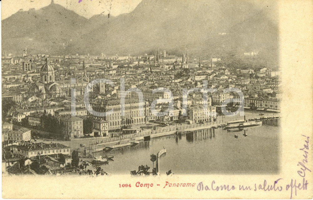 Cartolina originale da collezione 1904 COMO Panorama della cittÃ  Cartolina postale FP VG 1