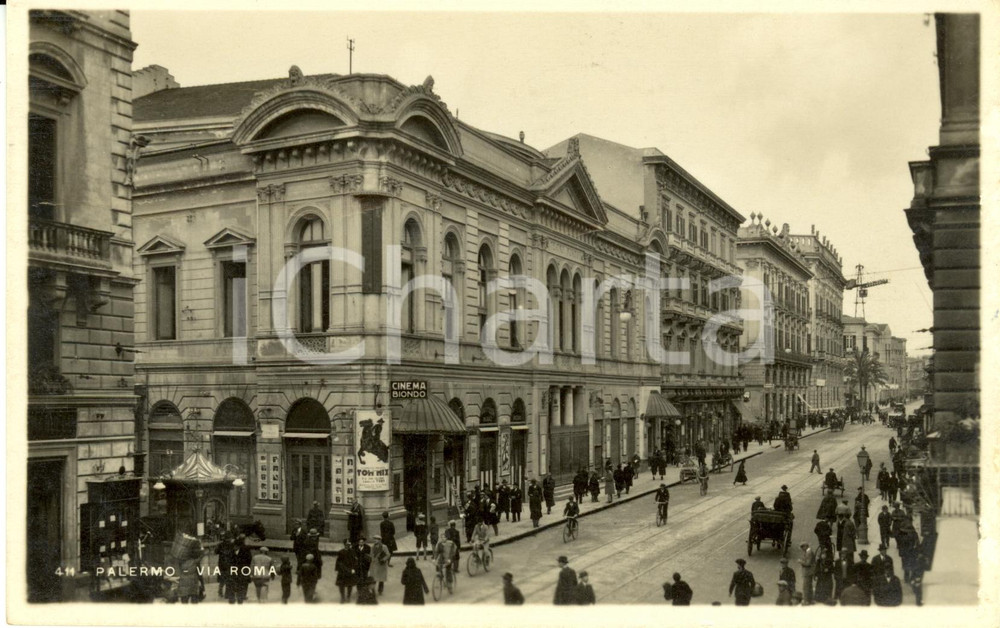 Cartolina originale da collezione 1933 PALERMO Veduta di via ROMA con cinema Biondo *Cartolina FP VG 1