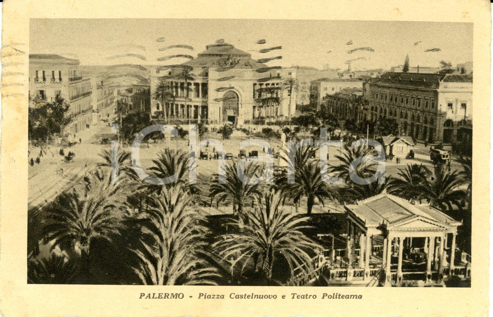 Cartolina originale da collezione 1931 PALERMO Veduta di piazza CASTELNUOVO e Teatro POLITEAMA Cartolina FP VG 1