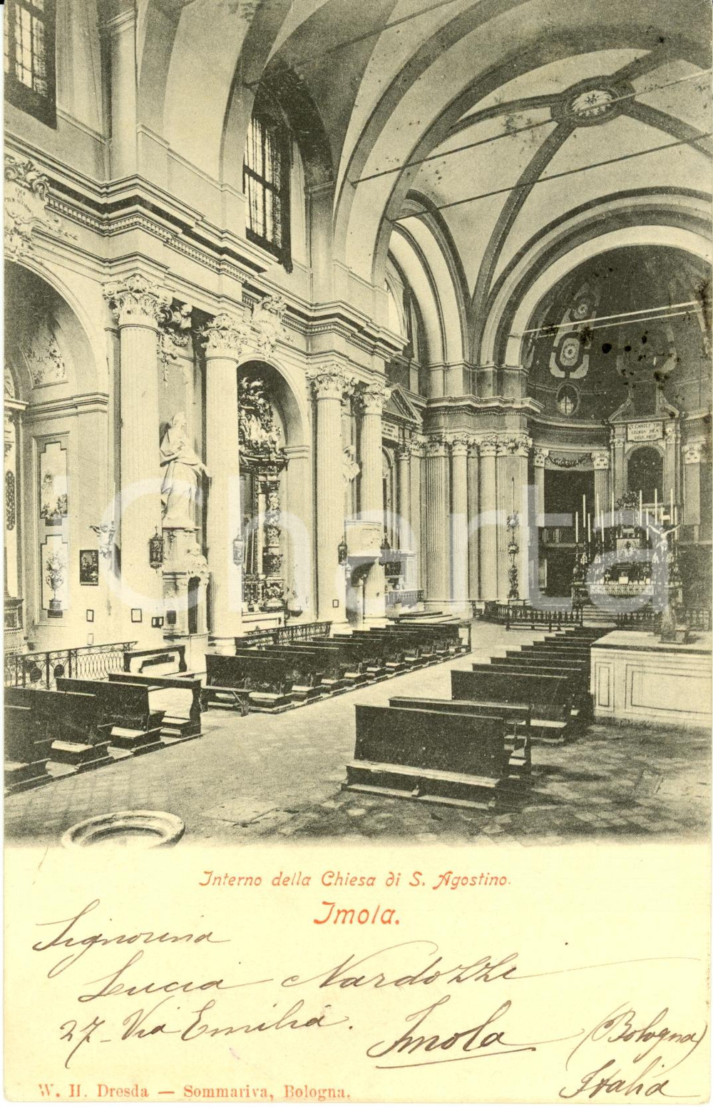 Cartolina originale da collezione 1900 IMOLA BO Interno della chiesa di Sant Agostino Cartolina FP VG 1