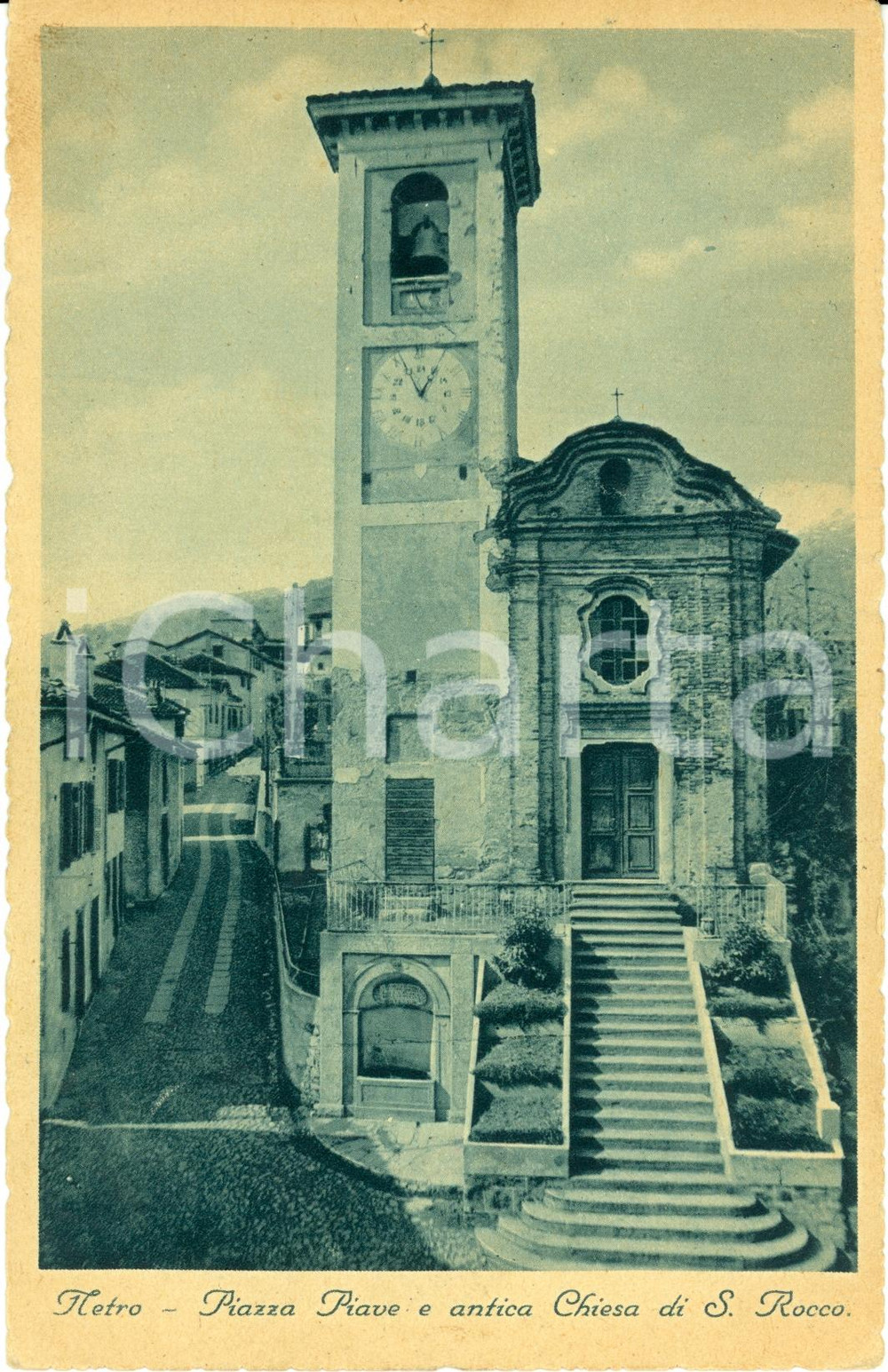 Cartolina originale da collezione 1930 ca NETRO (BI) Antica chiesa SAN ROCCO in piazza Piave *Cartolina FP VG 1