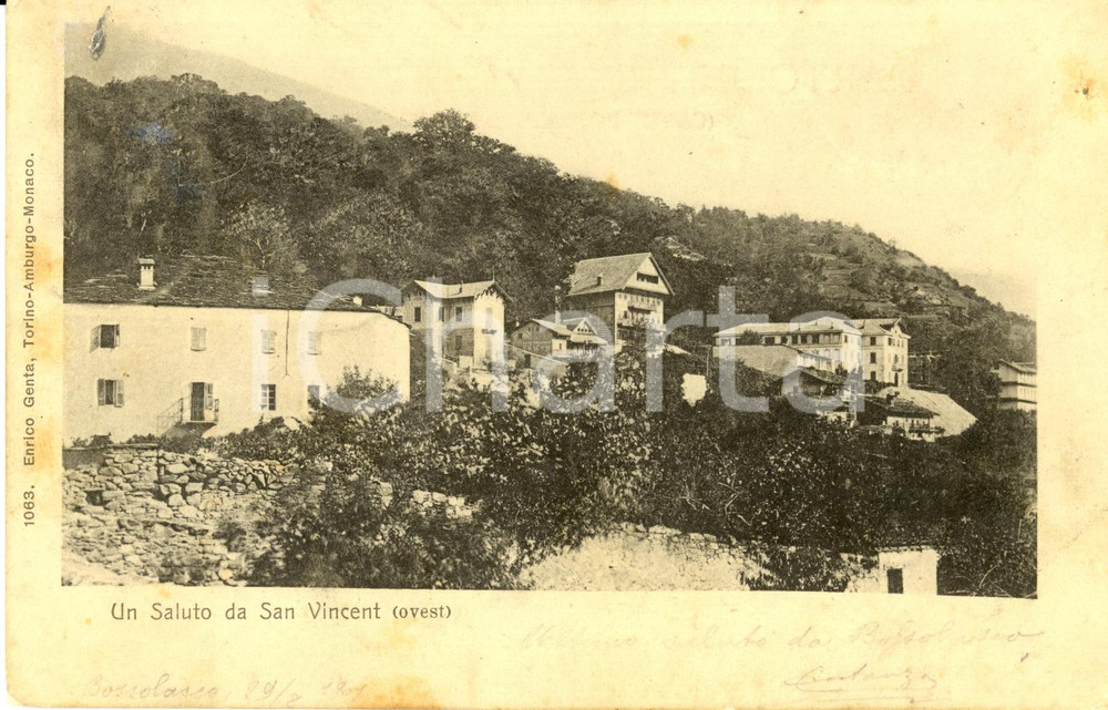Cartolina originale da collezione 1901 SAINTVINCENT AO Scorcio dell abitato Cartolina FP VG DANNEGGIATA 1