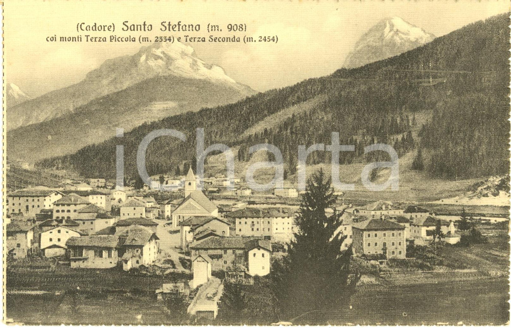 Cartolina originale da collezione 1920 ca SANTO STEFANO DI CADORE BL Paese con TERZA PICCOLA e TERZA SECONDA FP 1