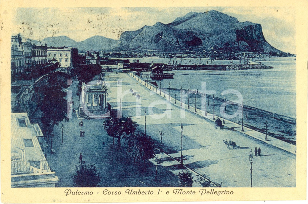 Cartolina originale da collezione 1924 PALERMO Veduta di corso UMBERTO I e del MONTE PELLEGRINO *Cartolina FP VG 1